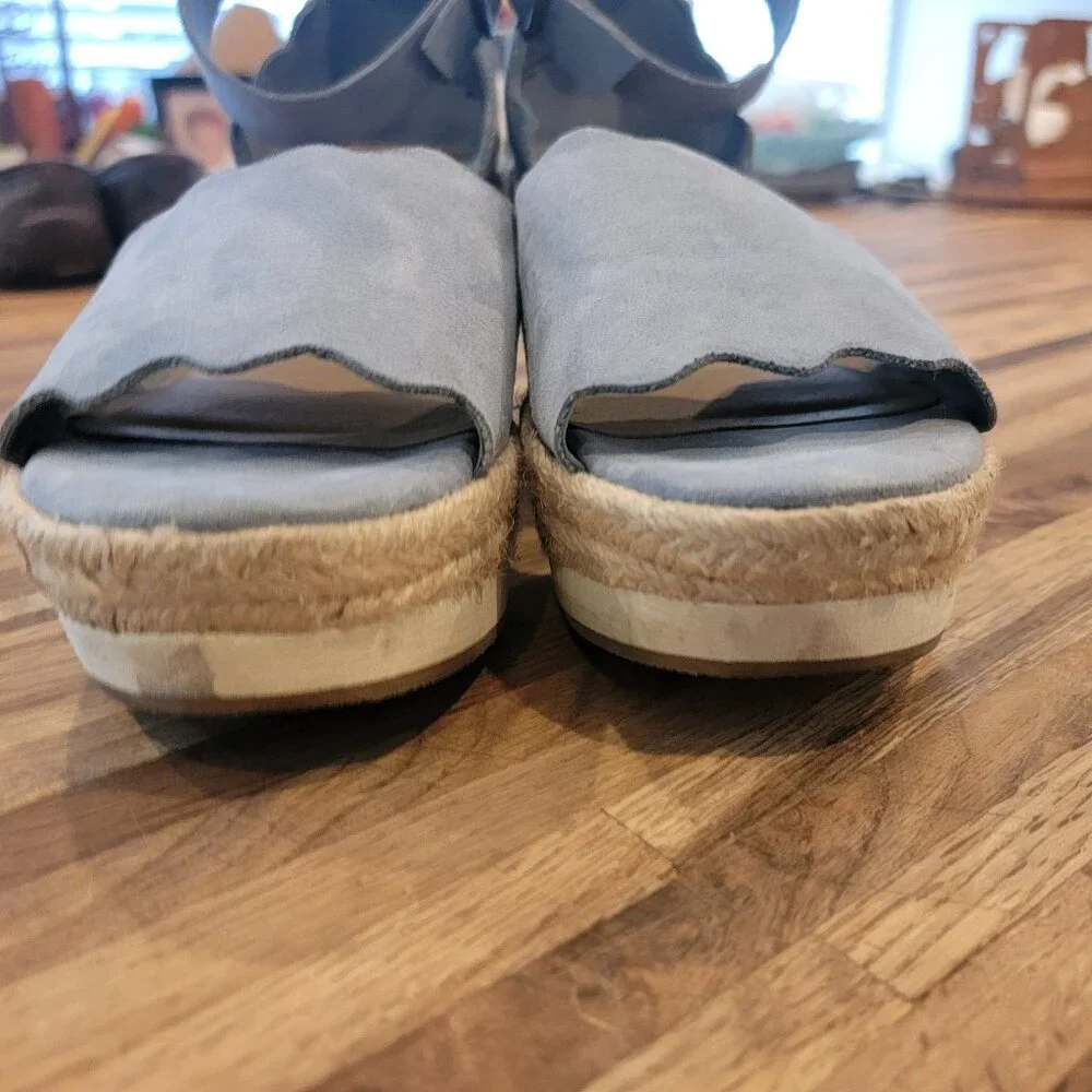Francesca's Addilyn Espadrille Wedge Sandal Blue Faux Suede